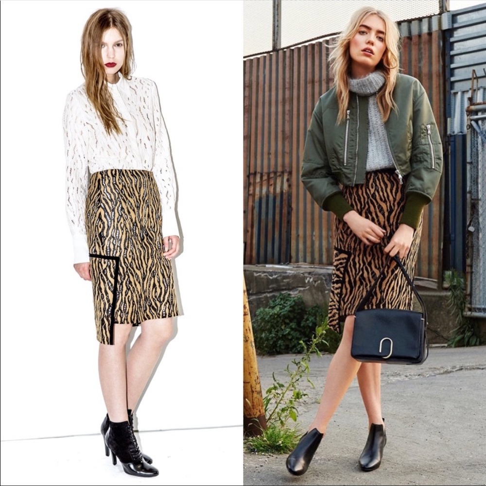 3.1 Phillip Lim Seamed Lace Skirt Camel Black Asymmetric seam midi